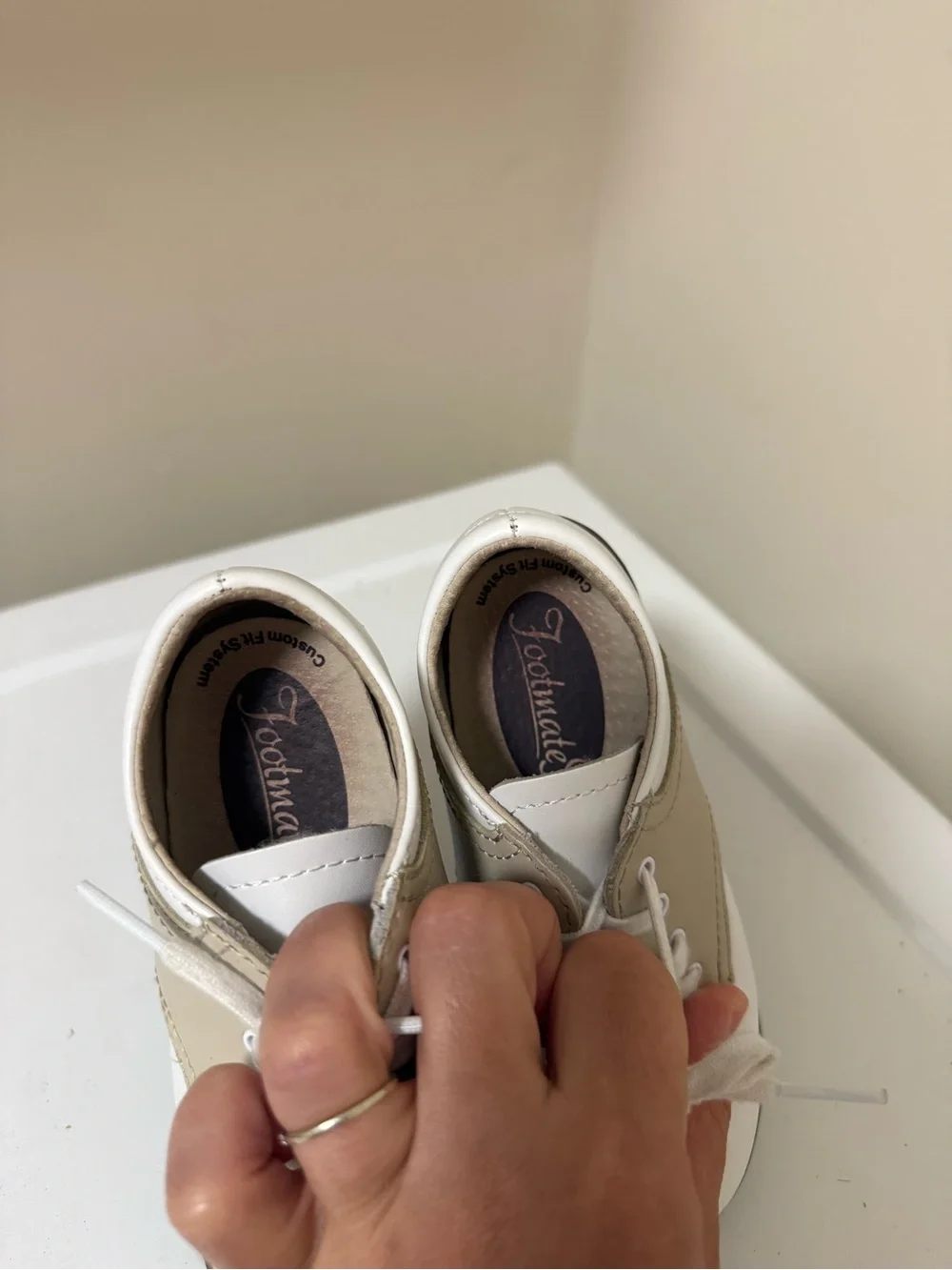 Footmates Kids Two-Tone White and Tan Saddle Lace-Up Shoes
